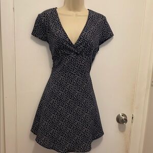 SHEIN Blue and White Flutter Sleeve Wrap Mini Dress